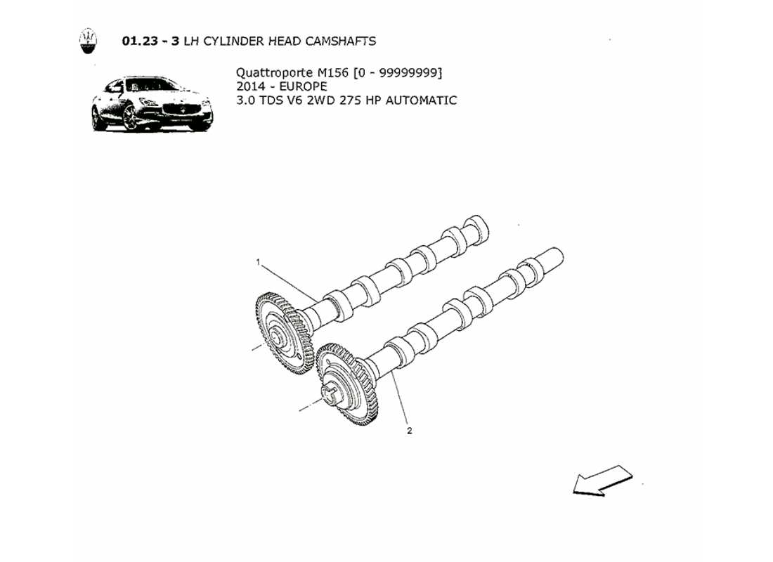 maserati qtp. v6 3.0 tds 275bhp 2014 diagramma delle parti degli alberi a camme della testata sinistra