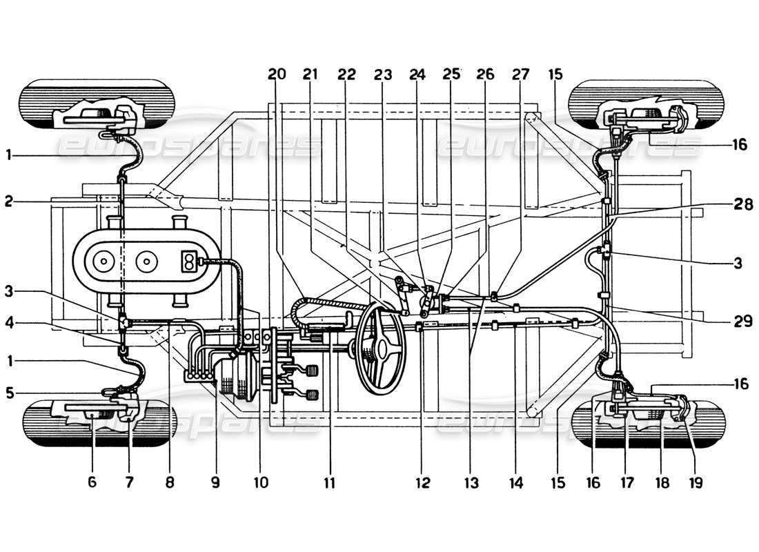 ferrari 330 gtc coupe linee e sistema dei freni diagramma delle parti