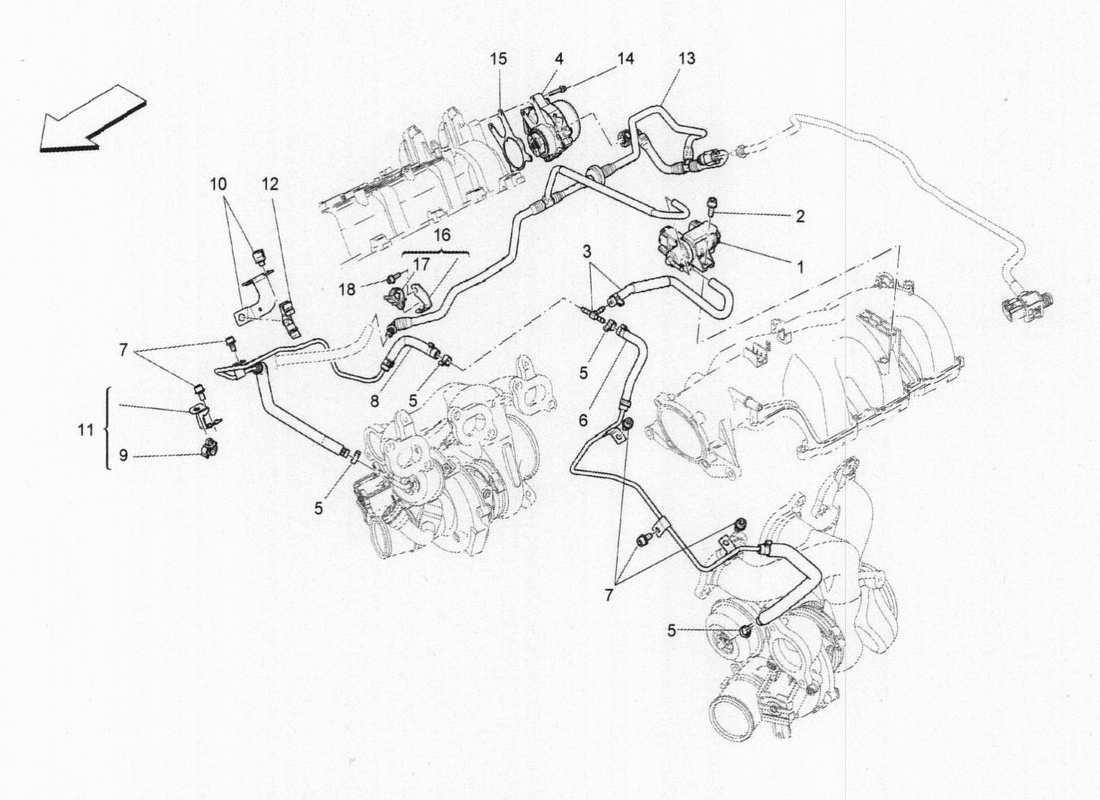 maserati qtp. v6 3.0 bt 410bhp 2015 diagramma delle parti del sistema d'aria aggiuntivo