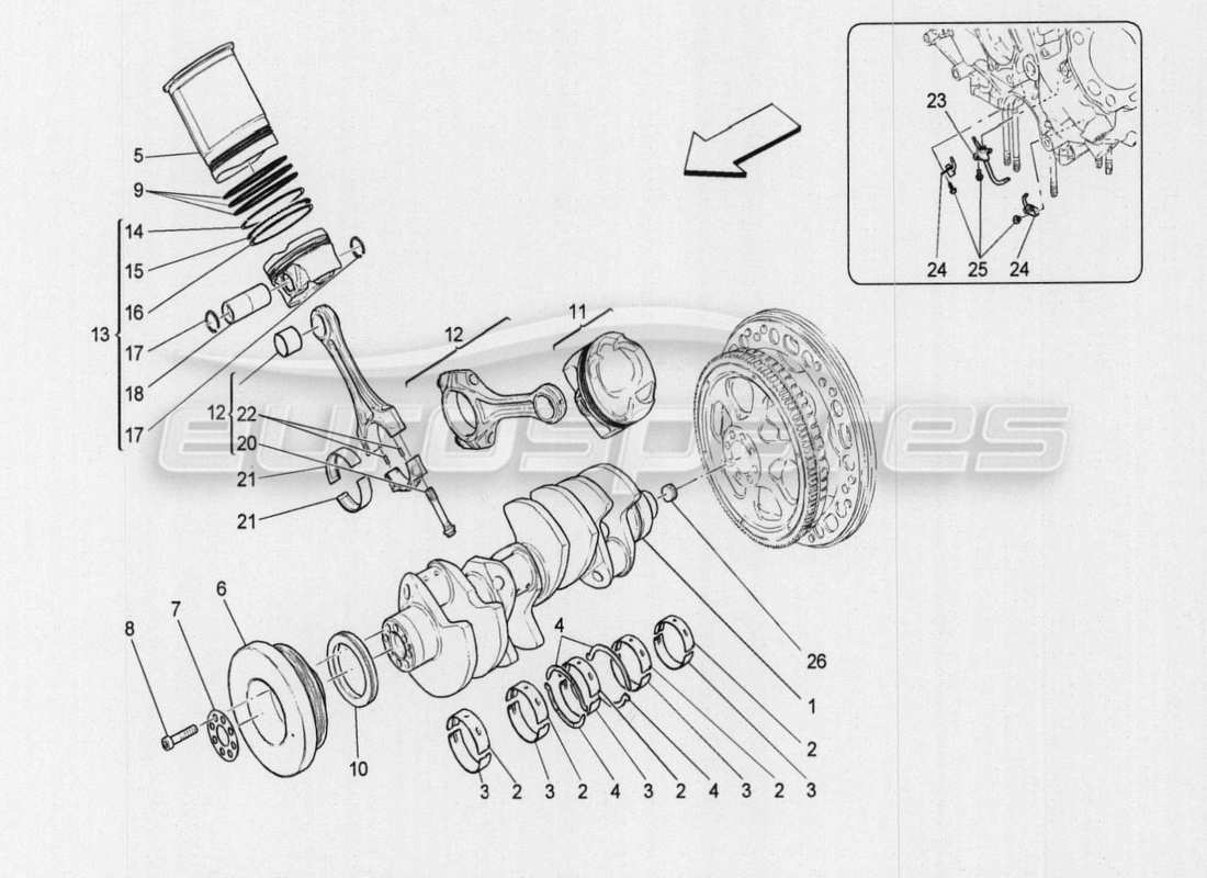 maserati qtp. v8 3.8 530bhp auto 2015 diagramma delle parti del meccanismo a manovella