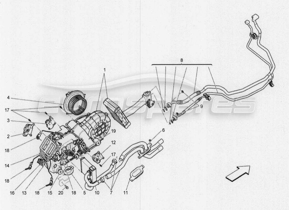 maserati qtp. v8 3.8 530bhp 2014 auto unità ac: schema delle parti dispositivi tunnel