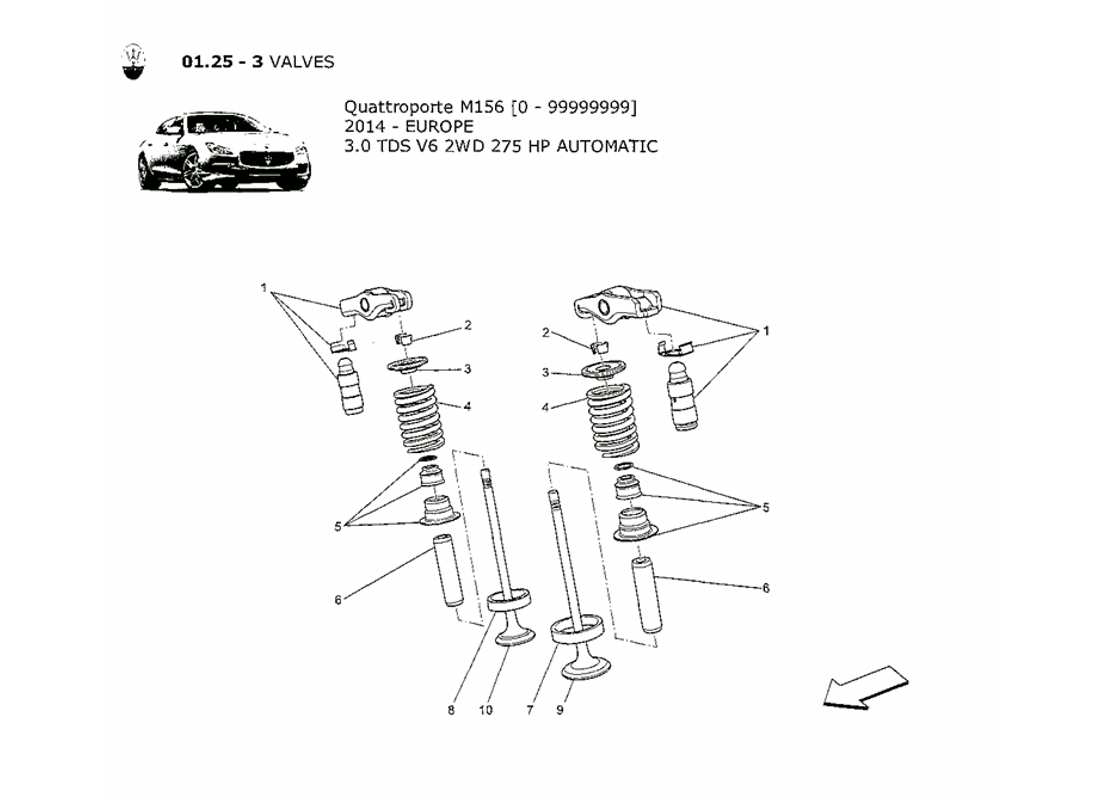 maserati qtp. v6 3.0 tds 275bhp 2014 diagramma delle parti delle valvole