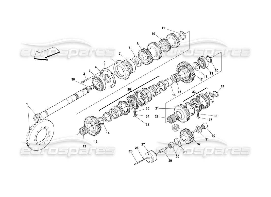 ferrari 360 challenge (2000) diagramma delle parti degli ingranaggi dell'albero di rinvio