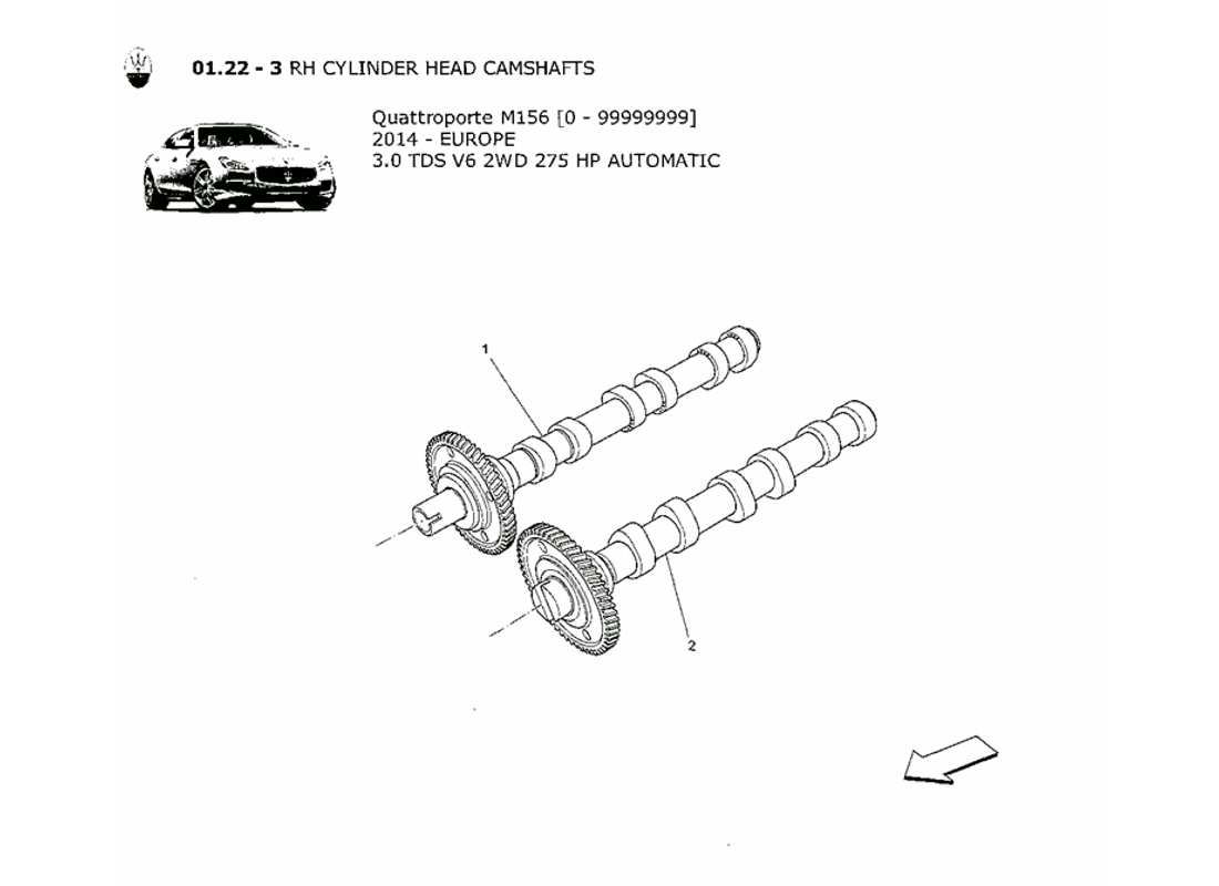 maserati qtp. v6 3.0 tds 275bhp 2014 diagramma delle parti degli alberi a camme della testata destra