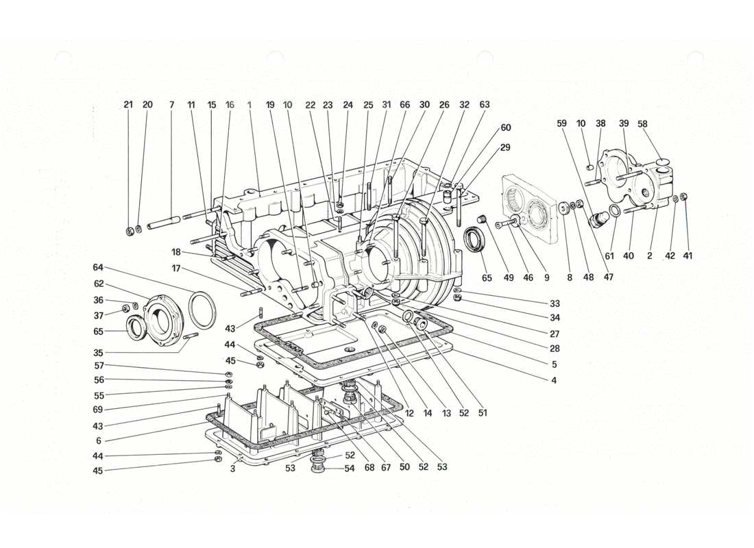 ferrari 208 gtb gts schema delle parti del cambio-alloggiamento del differenziale e della coppa dell'olio