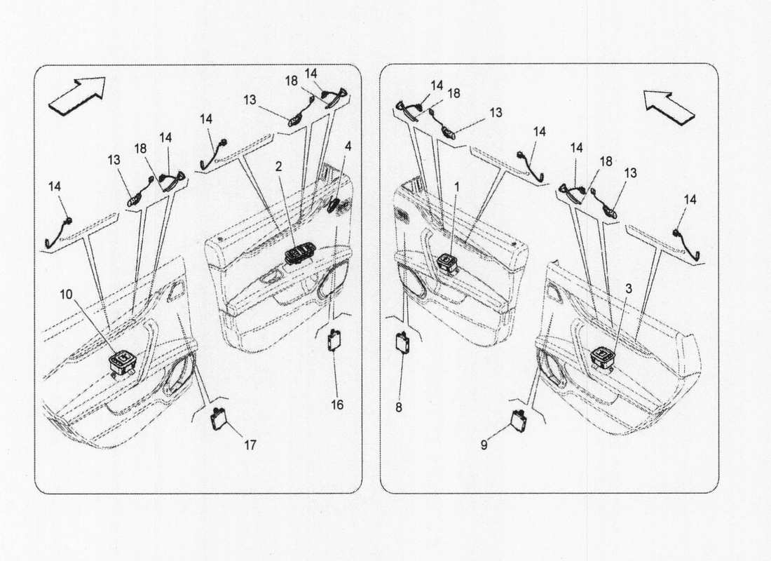maserati qtp. v6 3.0 bt 410bhp 2wd 2017 diagramma delle parti dei dispositivi per porte