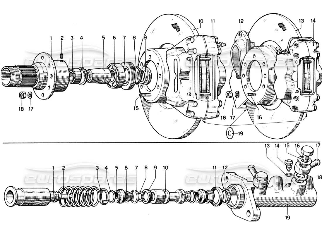ferrari 330 gtc coupe schema delle parti dei dischi freno anteriori e posteriori e della pompa freno