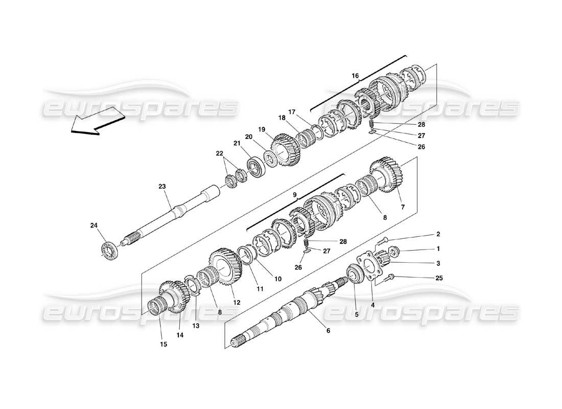 ferrari 360 challenge (2000) diagramma delle parti degli ingranaggi dell'albero principale