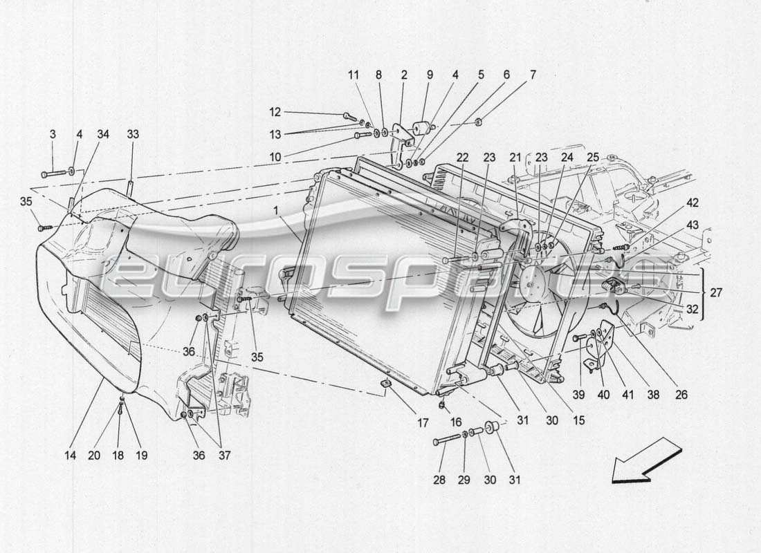 maserati grancabrio mc centenario raffreddamento: diagramma delle parti del radiatore dell'aria e dei condizionatori d'aria