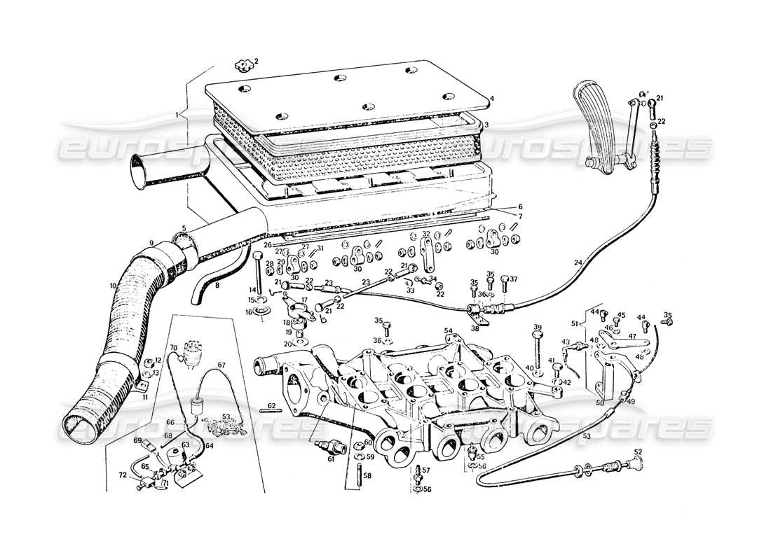 maserati khamsin collettore e filtro di aspirazione dell'aria diagramma delle parti