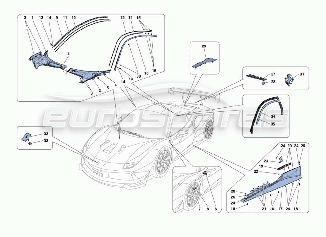 ferrari 488 challenge diagramma delle parti dei dispositivi esterni