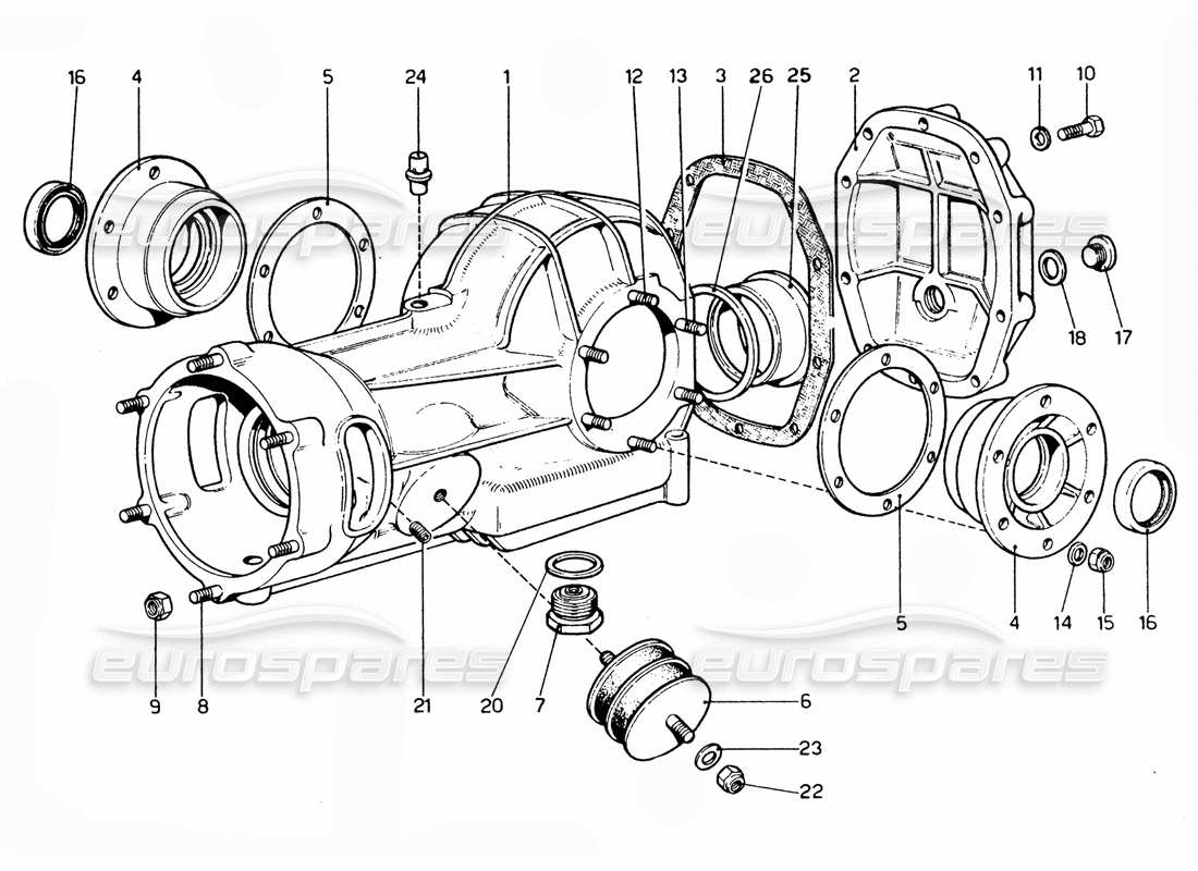 ferrari 365 gtc4 (mechanical) schema delle parti della scatola differenziale