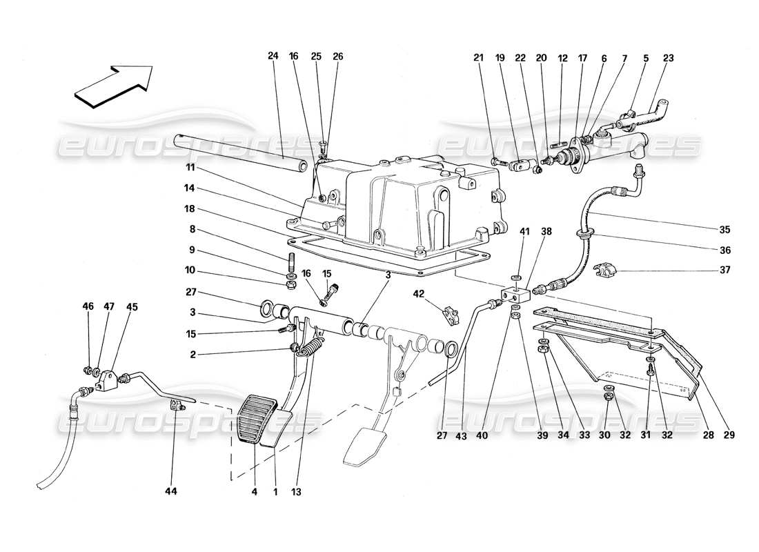 ferrari 348 (1993) tb / ts comando rilascio frizione diagramma delle parti