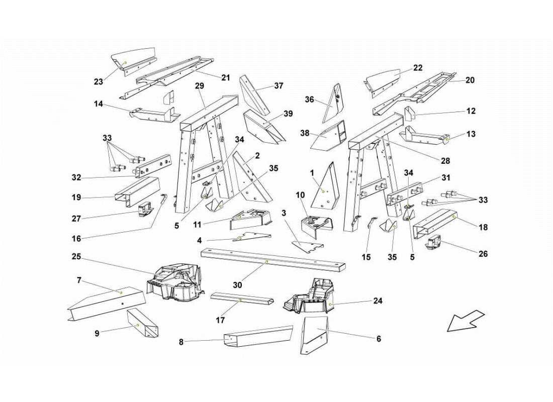 lamborghini gallardo sts ii sc diagramma delle parti degli elementi del telaio posteriore