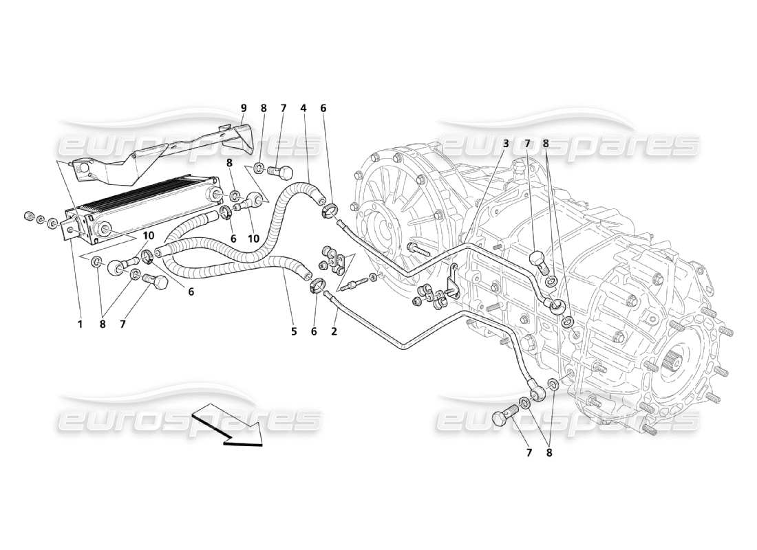 maserati qtp. (2003) 4.2 diagramma delle parti di lubrificazione e raffreddamento per l'olio del cambio