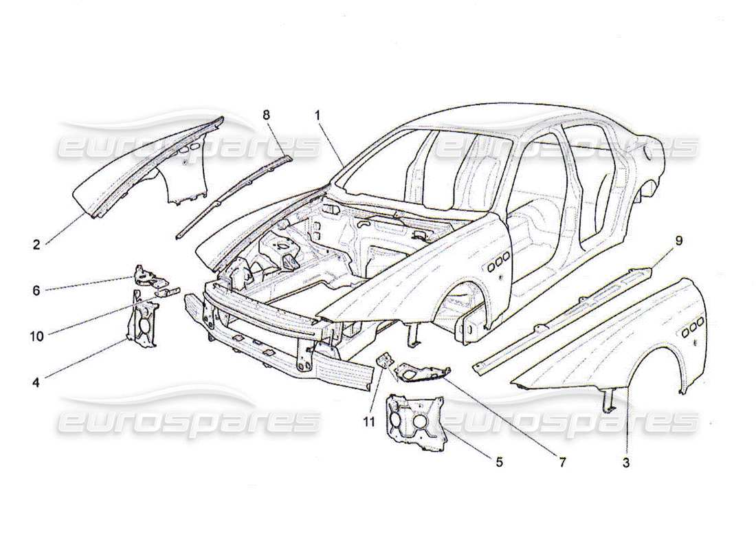 maserati qtp. (2010) 4.2 schema delle parti della carrozzeria e dei pannelli di rivestimento esterni anteriori