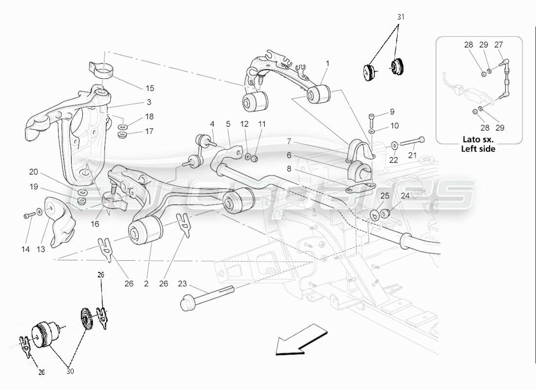 maserati qtp. (2008) 4.2 auto sospensioni anteriori diagramma delle parti
