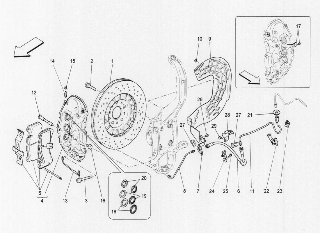 maserati qtp. v6 3.0 tds 275bhp 2017 schema parziale dei dispositivi di frenatura sulle ruote anteriori