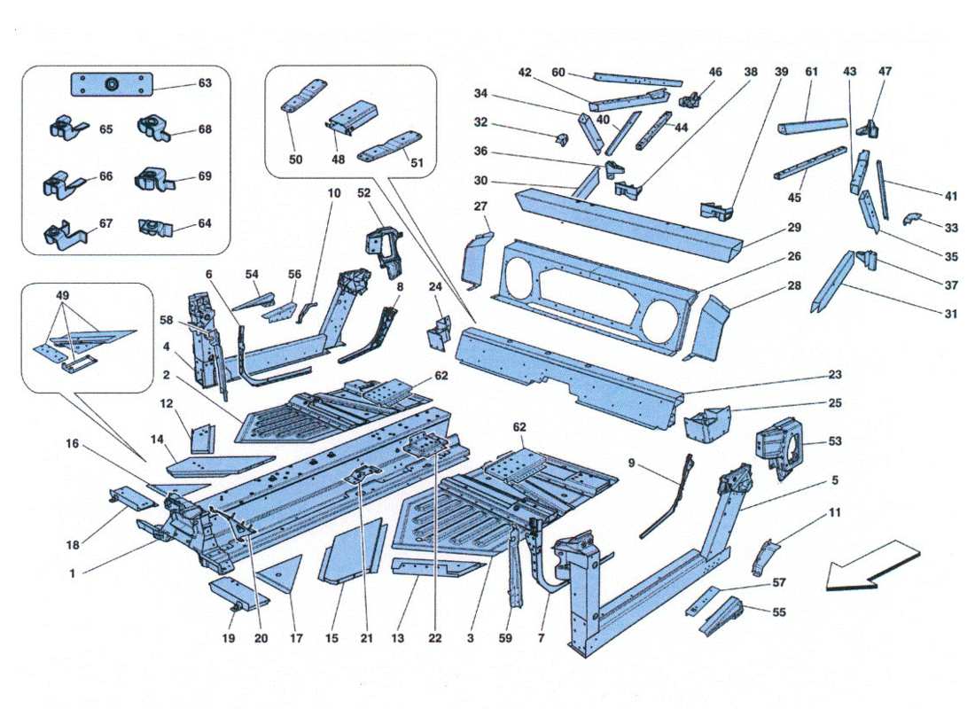 ferrari 458 challenge elementi parte centrale e schema parte lamiere