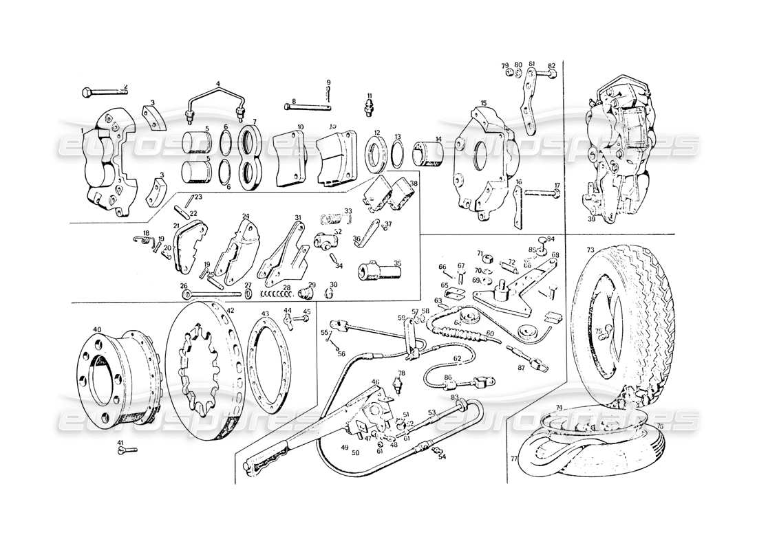 maserati khamsin freni posteriori con radiatore diagramma delle parti