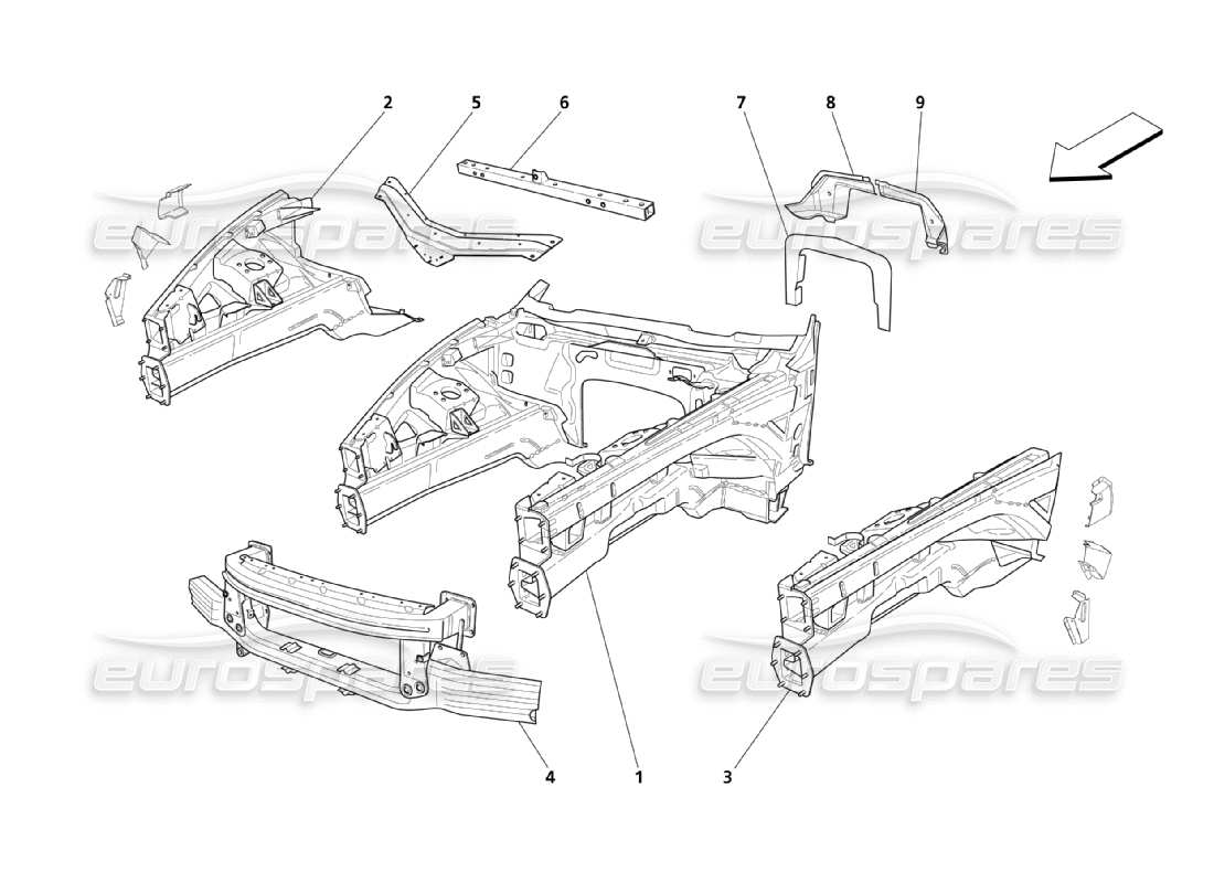 maserati qtp. (2003) 4.2 parti strutturali anteriori diagramma delle parti