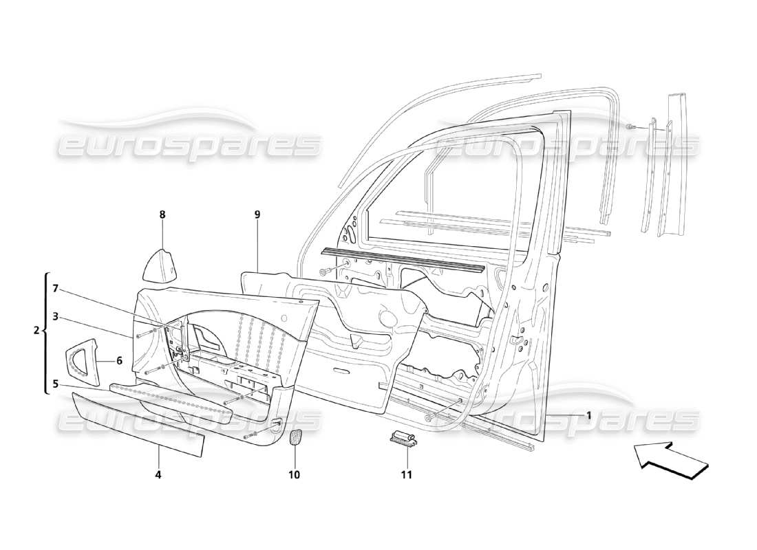 maserati qtp. (2003) 4.2 porte anteriori: tappezzeria diagramma delle parti