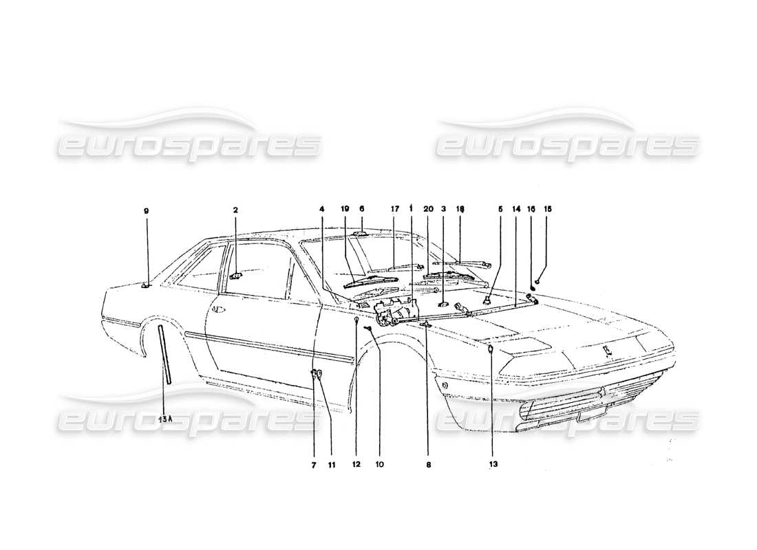 ferrari 365 gt4 2+2 coachwork tergicristallo mec diagramma delle parti