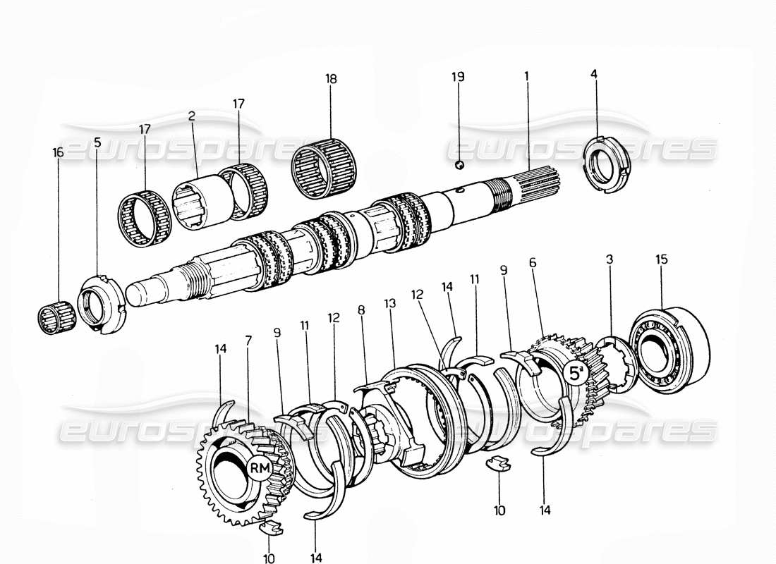 ferrari 365 gtc4 (mechanical) diagramma delle parti del secondo albero degli ingranaggi