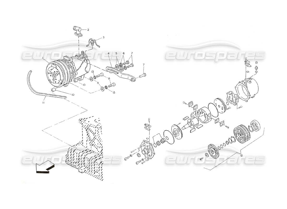 maserati shamal compressore d'aria e supporto diagramma delle parti