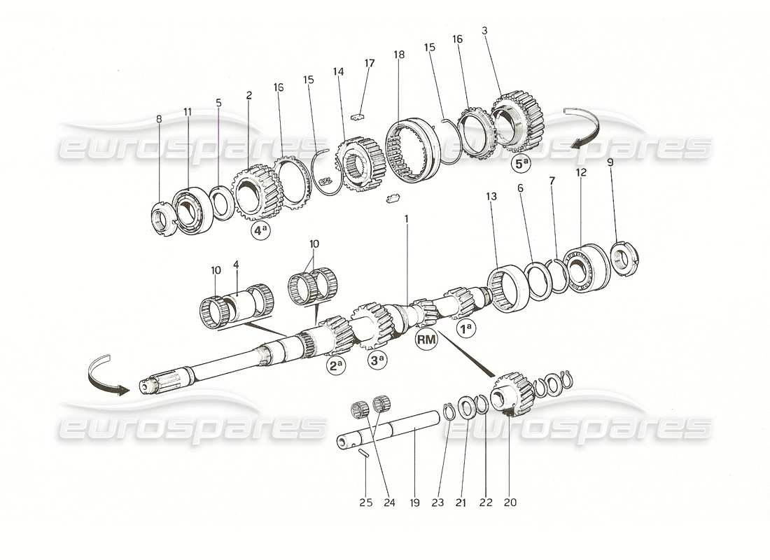 ferrari 308 gt4 dino (1976) ingranaggi dell'albero principale diagramma delle parti