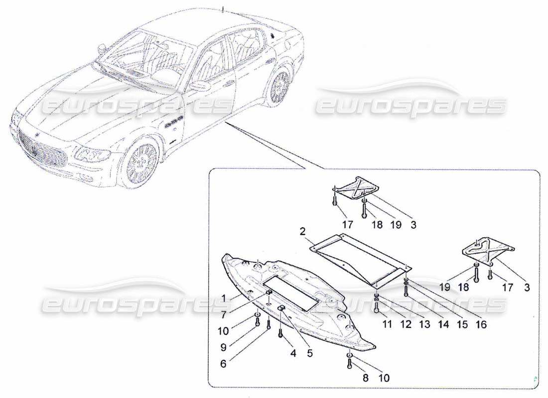 maserati qtp. (2010) 4.7 schema delle parti delle protezioni sottoscocca e sottopavimento