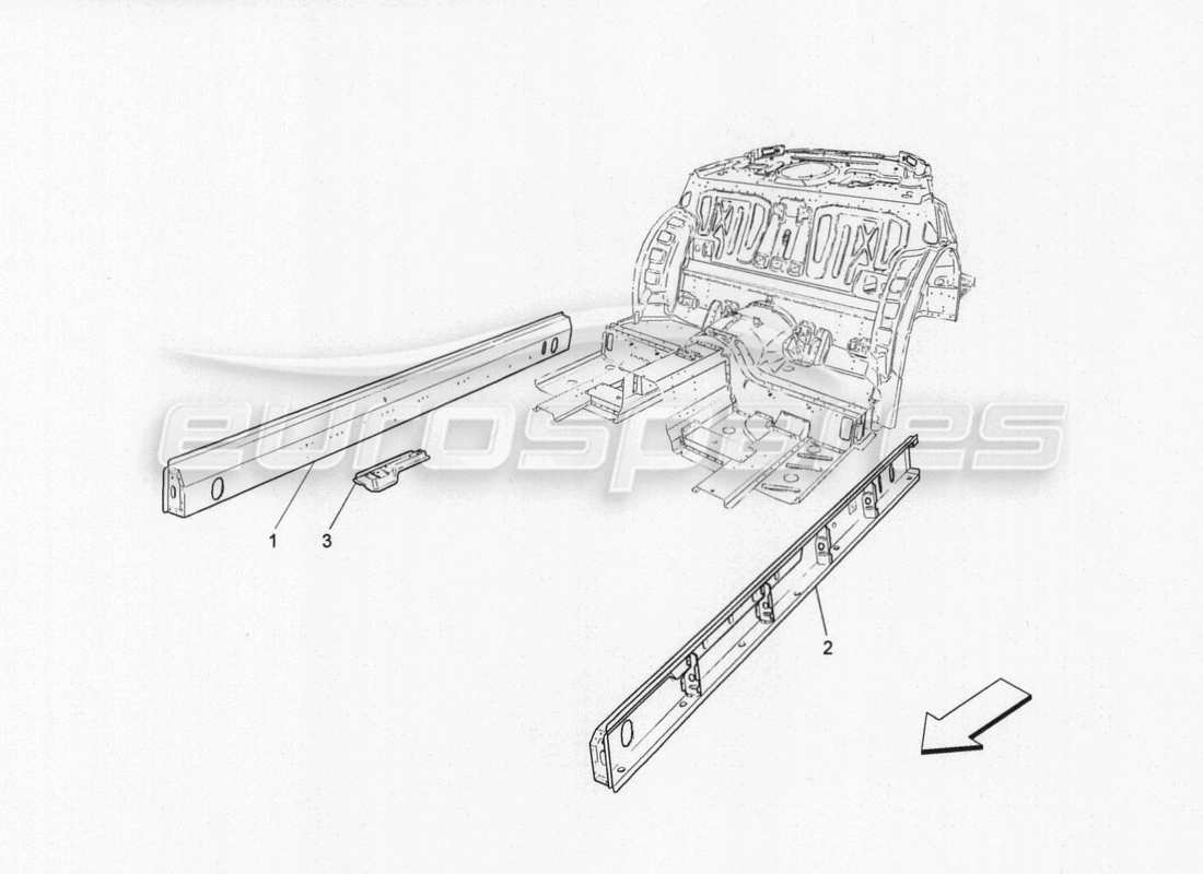 maserati granturismo special edition schema delle parti dei telai strutturali centrali e dei pannelli in lamiera