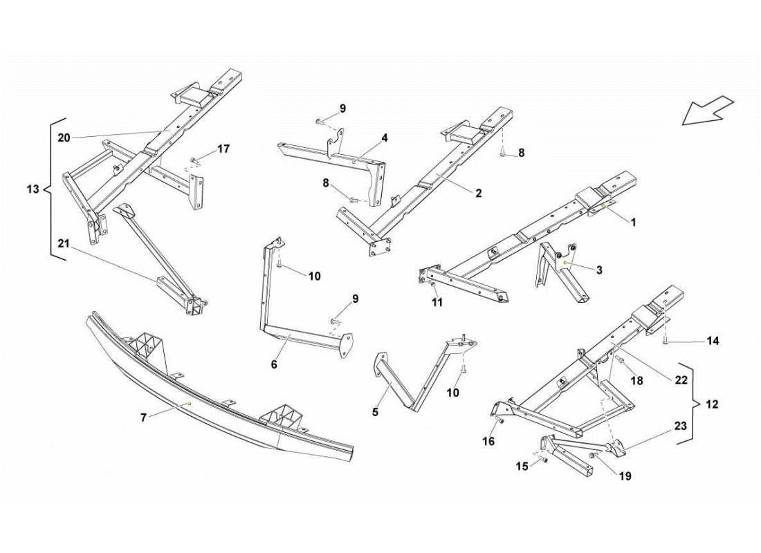 lamborghini gallardo sts ii sc diagramma delle parti degli attacchi del telaio anteriore