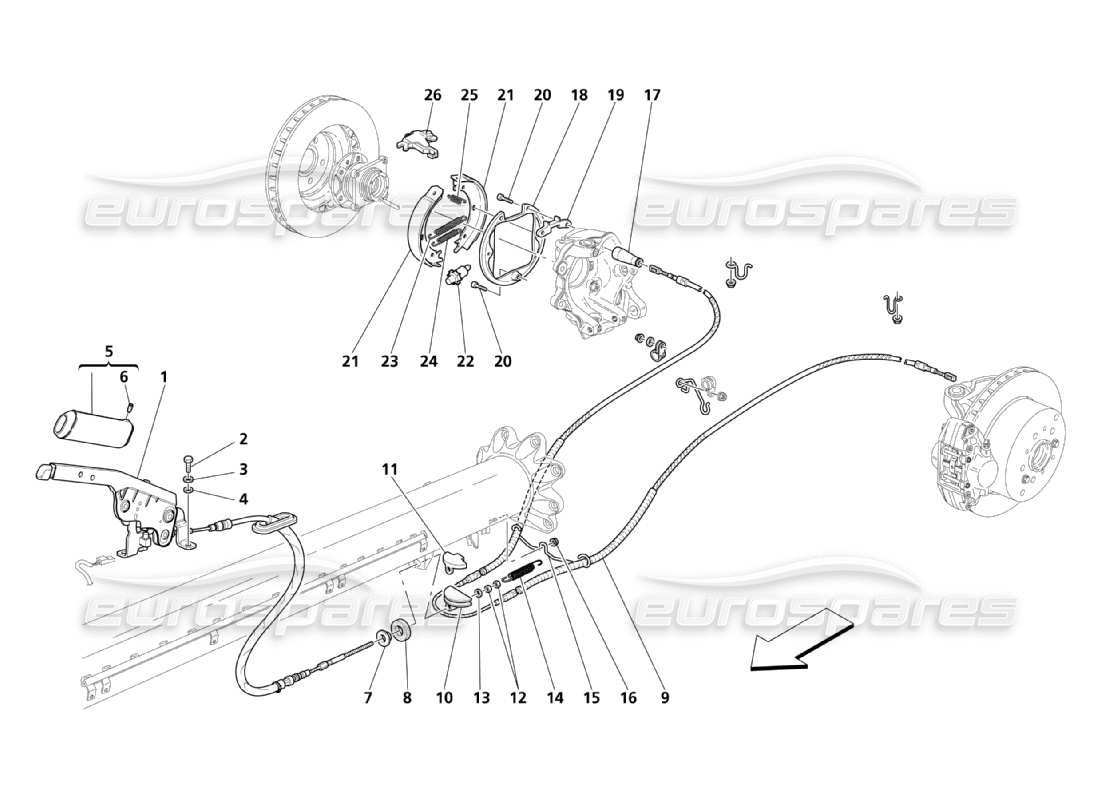 maserati qtp. (2003) 4.2 controllo del freno a mano diagramma delle parti