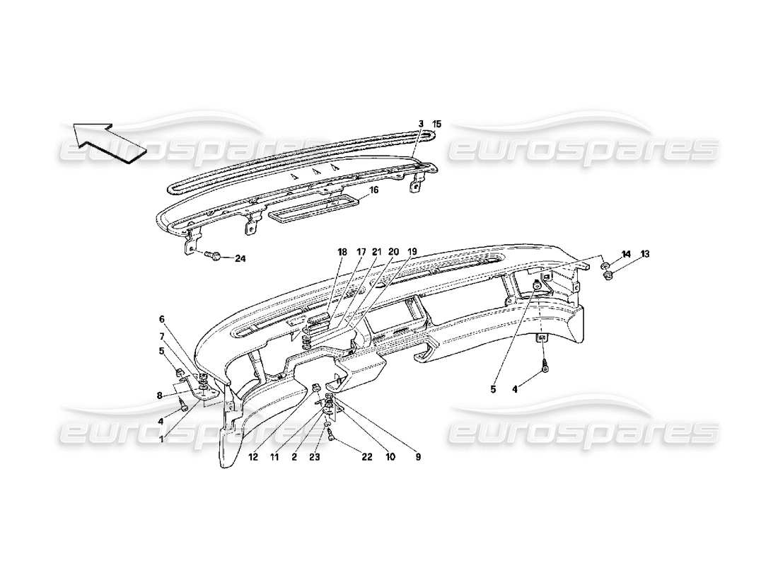 ferrari 348 (2.7 motronic) dashboard - diagramma delle parti della struttura e dei supporti