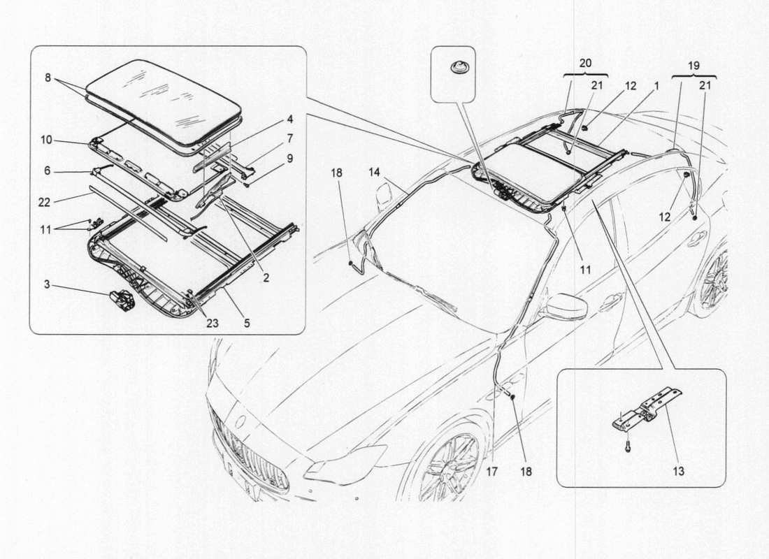maserati qtp. v6 3.0 bt 410bhp 2015 diagramma delle parti del tetto apribile