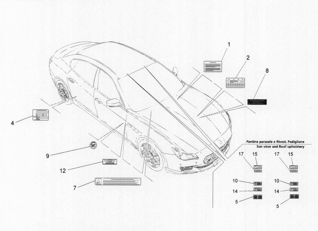 maserati qtp. v6 3.0 bt 410bhp 2015 diagramma delle parti di adesivi ed etichette