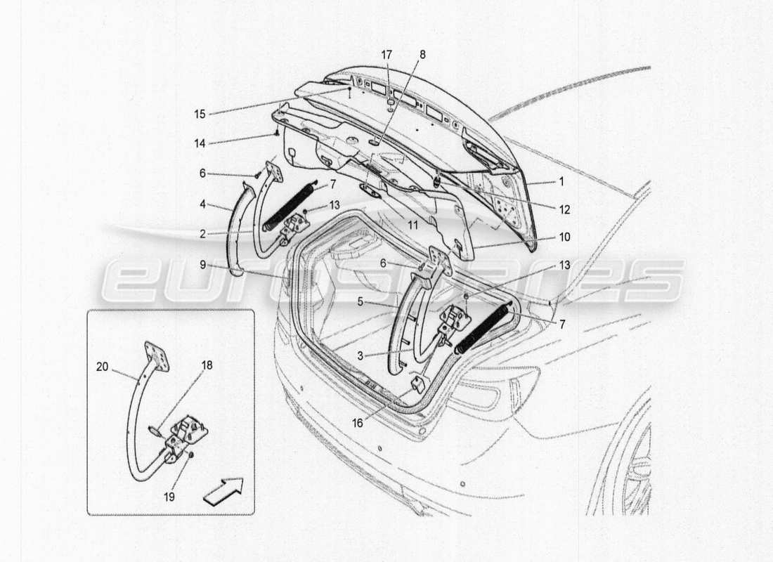 maserati qtp. v8 3.8 530bhp auto 2015 schema delle parti del coperchio posteriore