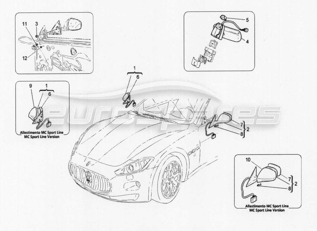 maserati granturismo special edition schema delle parti degli specchietti retrovisori interni ed esterni