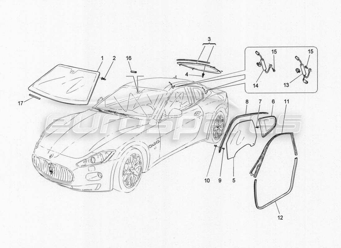 maserati granturismo special edition diagramma delle parti di finestre e strisce di finestre