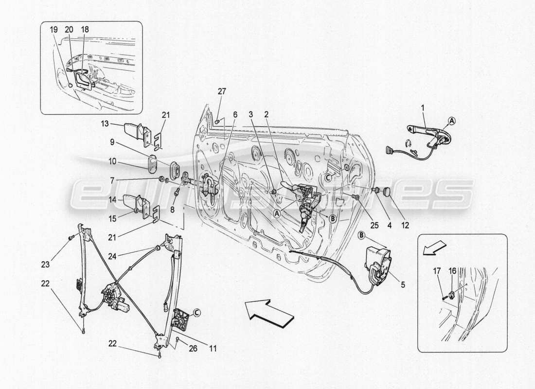 maserati granturismo special edition porte anteriori: diagramma delle parti dei meccanismi