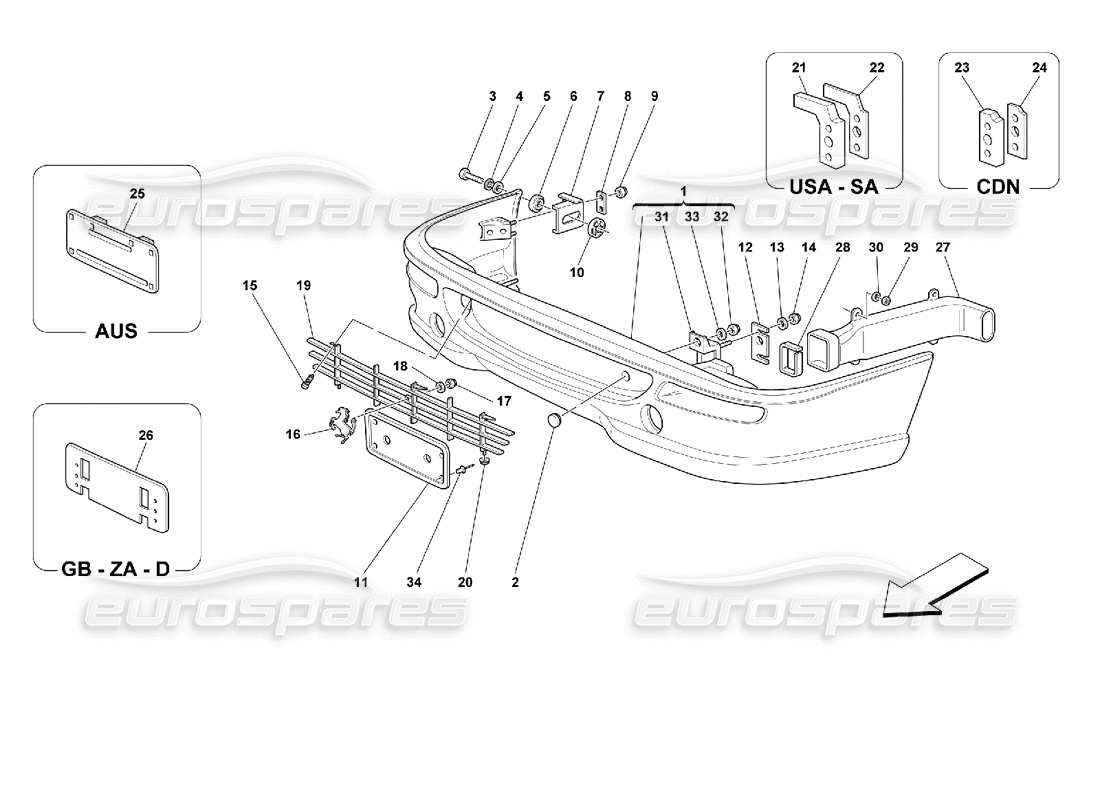 ferrari 355 (2.7 motronic) schema delle parti paraurti anteriore