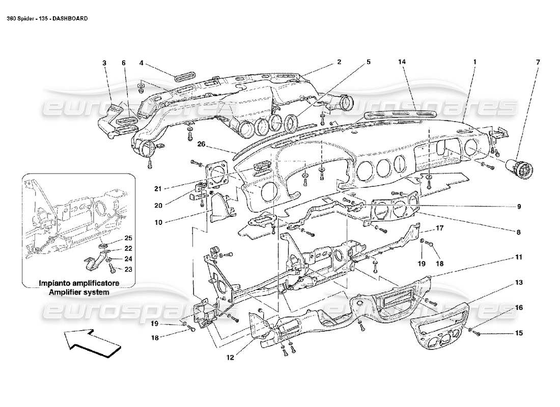 ferrari 360 spider diagramma delle parti del cruscotto