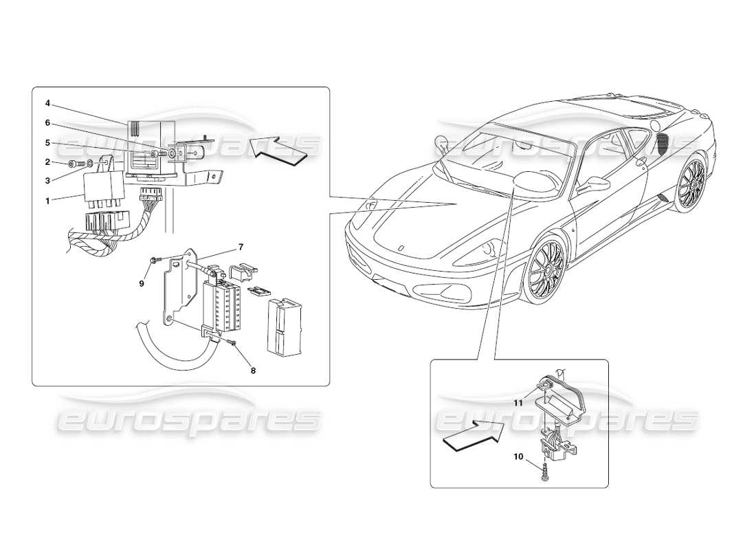 ferrari 430 challenge (2006) diagramma delle parti delle stazioni di controllo dell'abitacolo anteriore