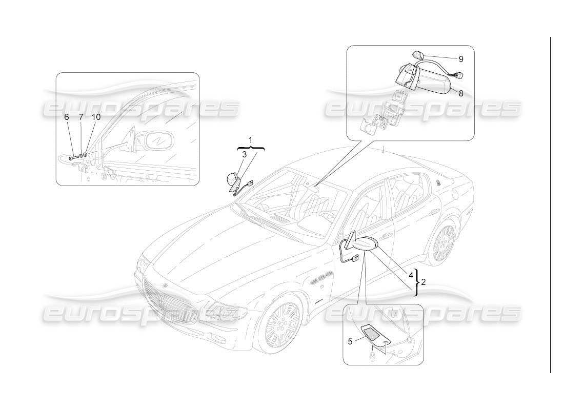 maserati qtp. (2007) 4.2 auto schema delle parti degli specchietti retrovisori interni ed esterni