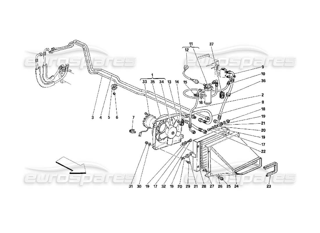 ferrari 348 (2.7 motronic) sistema di aria condizionata diagramma delle parti