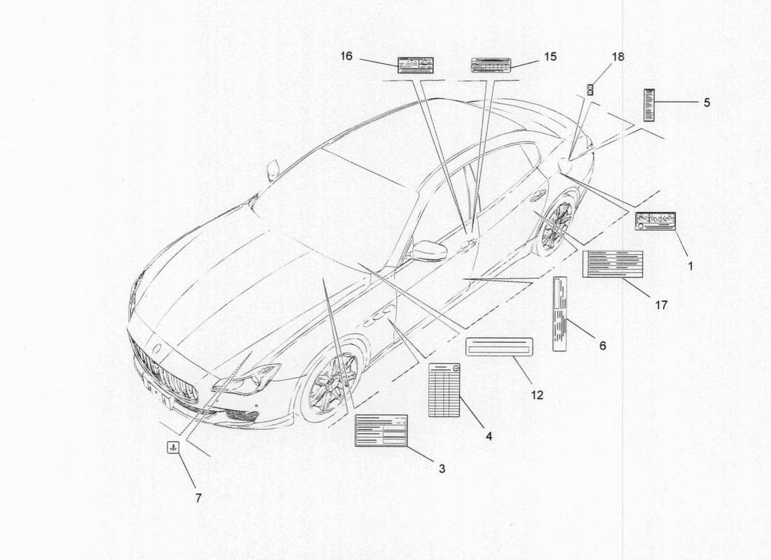maserati qtp. v6 3.0 bt 410bhp 2015 diagramma delle parti di adesivi ed etichette