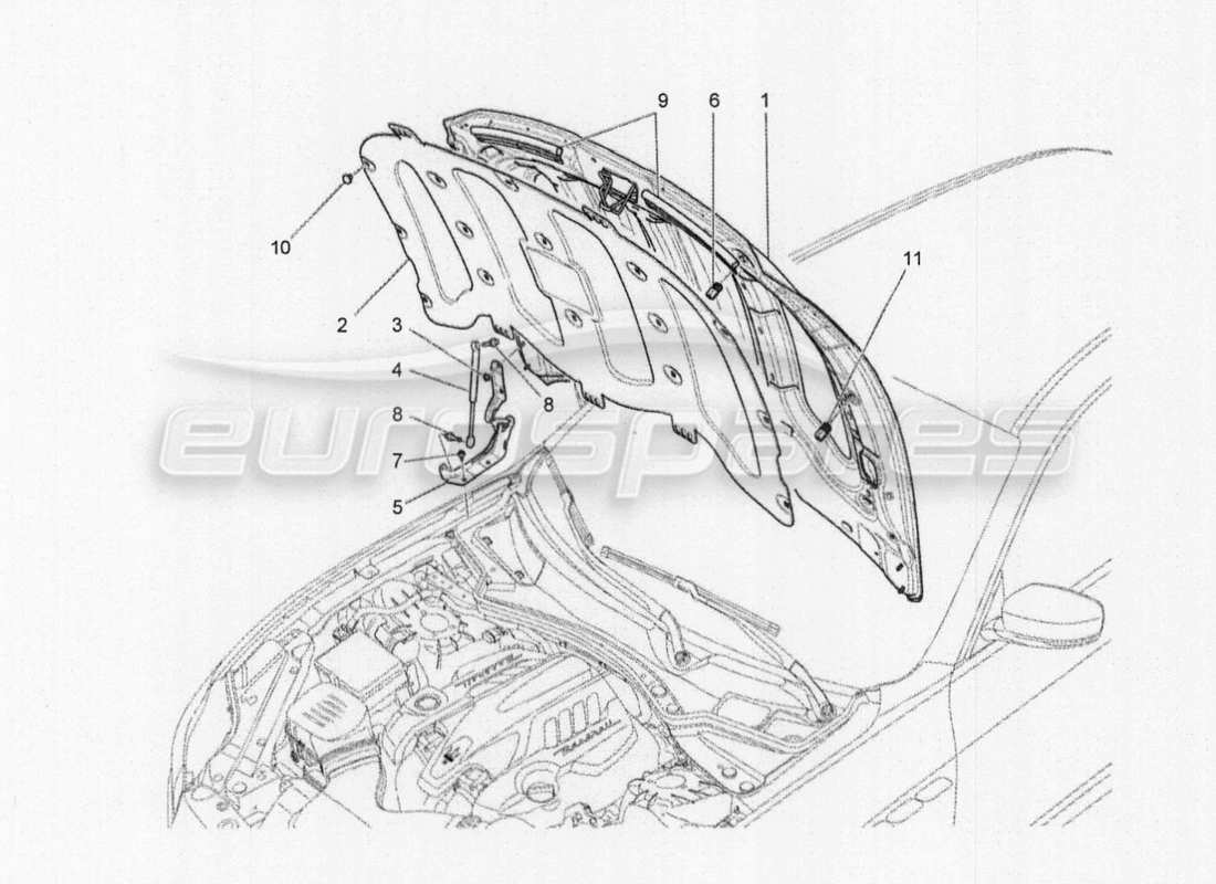 maserati qtp. v8 3.8 530bhp auto 2015 diagramma delle parti del coperchio anteriore