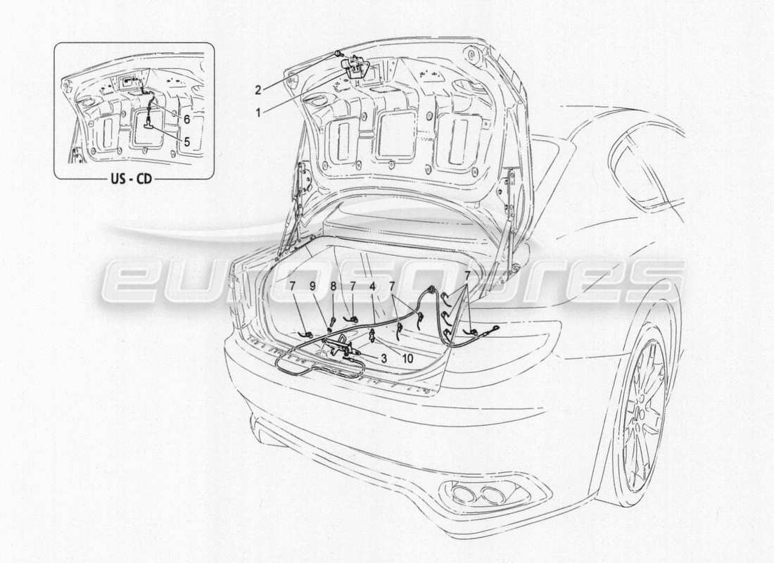 maserati granturismo special edition schema delle parti del controllo dell'apertura del cofano posteriore