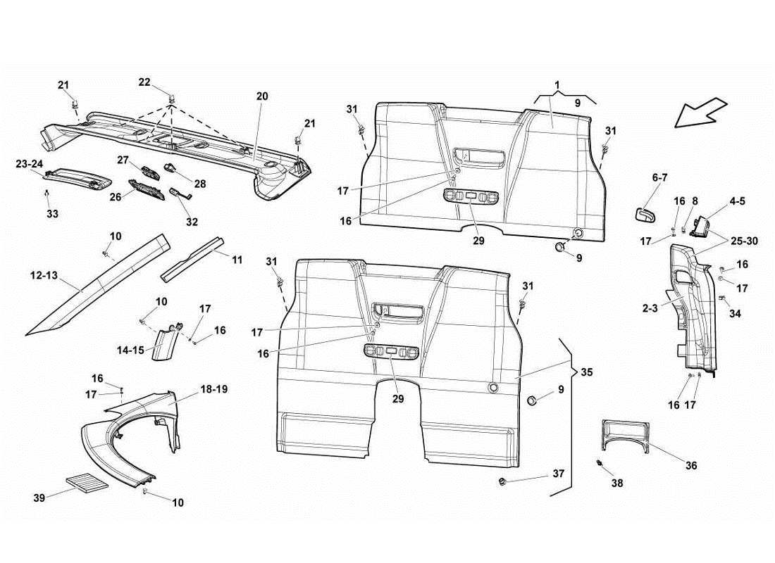 lamborghini gallardo lp560-4s update diagramma delle parti delle finiture dell'abitacolo